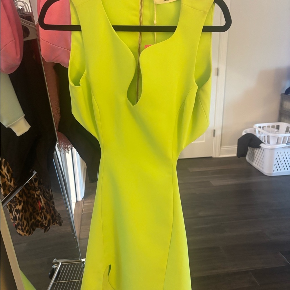 Neon Yellow Sleeveless Fit & Flare Dress